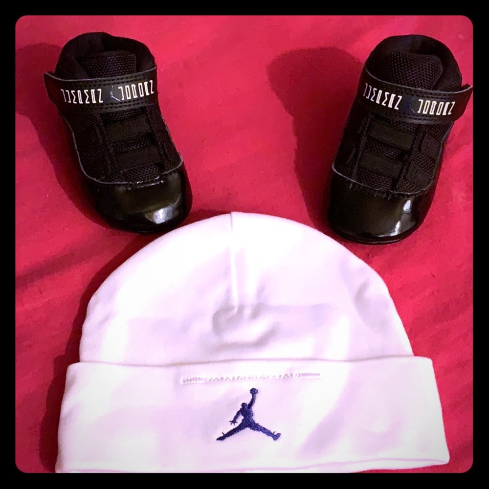 The sneakers are used but the hat